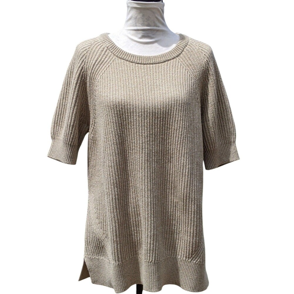 CABI Sweater Short Sleeve Rib Knit Tunic Length Sage GreenMedium